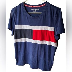 Tommy Hilfiger Sport Blue Red White Colorblock Logo T-Shirt Medium